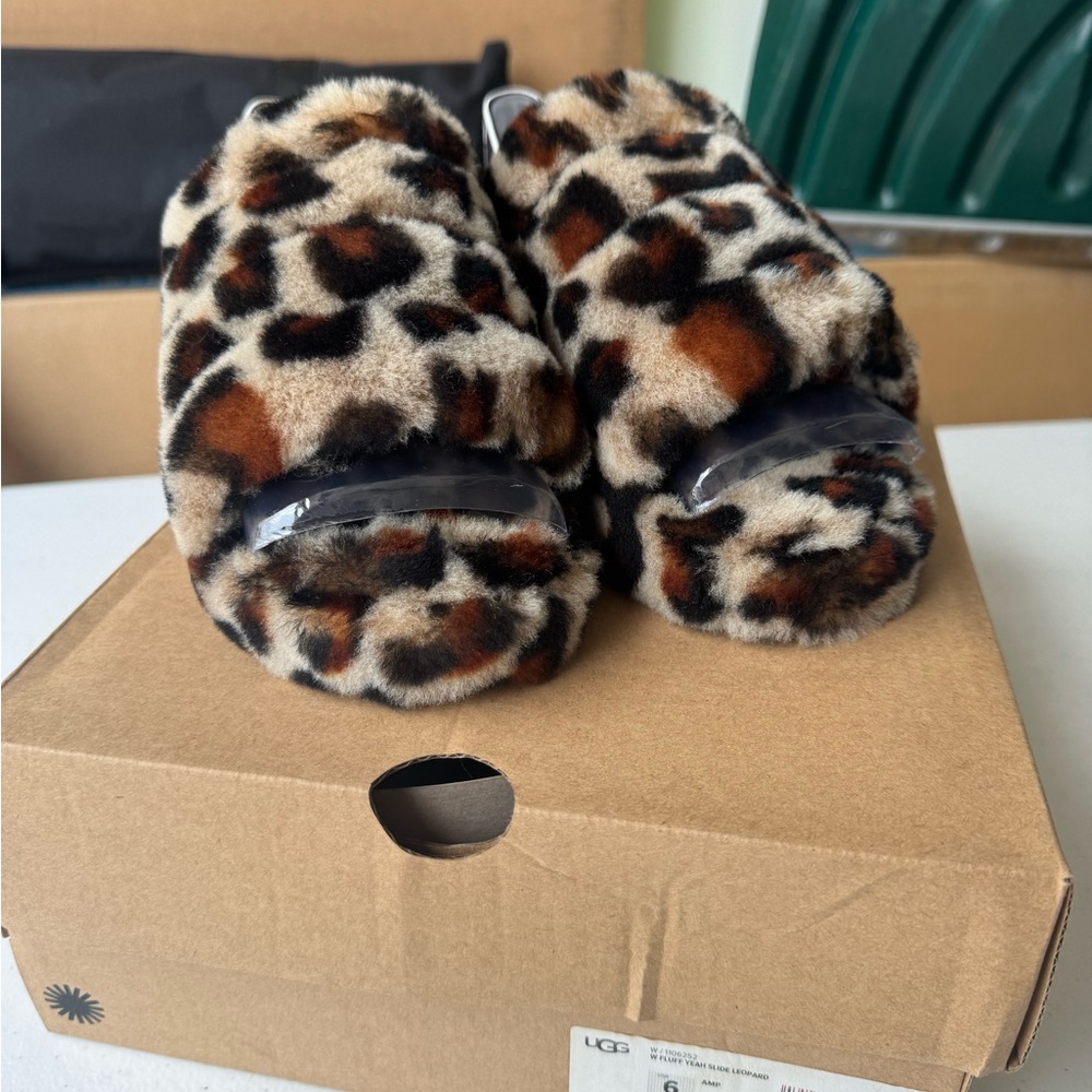 UGG Leopard Print Fuzzy Slippers